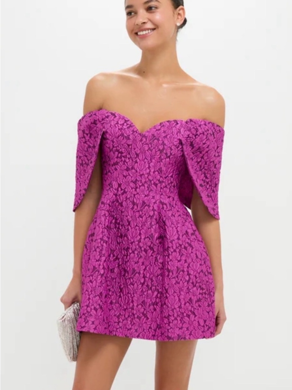 HYACINTH HOUSE
Wildberry Jacquard Kara Mini Dress Off-Shoulder Mini Dress